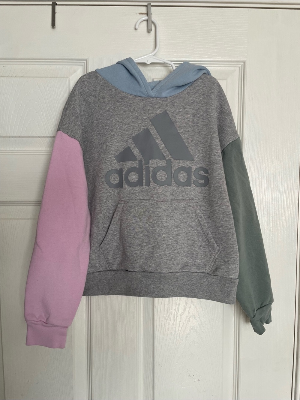 adidas Girls Medium Colorblock Hoodie Pink, Blue, Green & Grey Pullover Hoodie